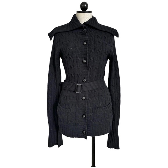 Ralph Lauren Sweaters - Ralph Lauren Blue Label Sweater Shawl Buttons Belted Wool Cashmere Black Size M